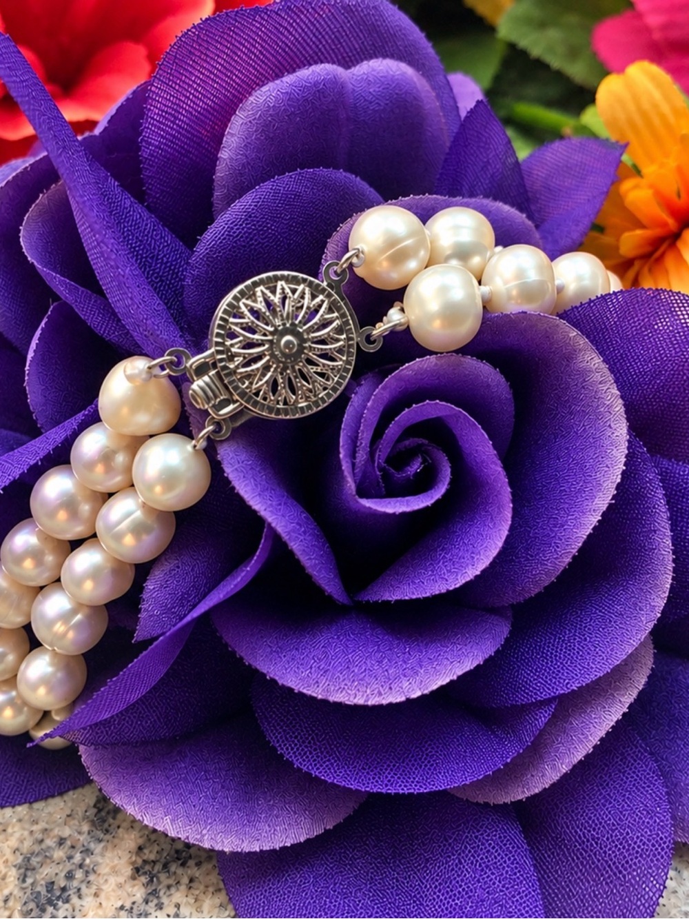 Classic natural salt water pearl double strand Bracelet - creamy White Pearls.